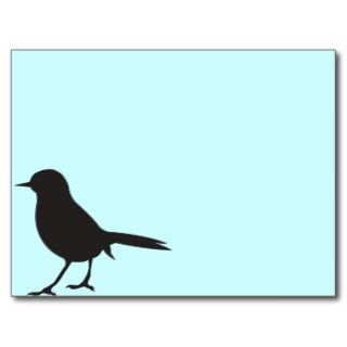 Sparrow bird black & white silhouette blue post card