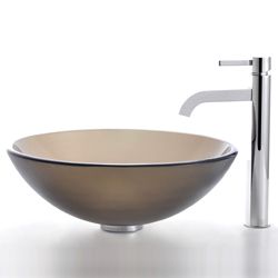 Kraus Frosted Glass Vessel Sink and Ramus Faucet Kraus Sink & Faucet Sets