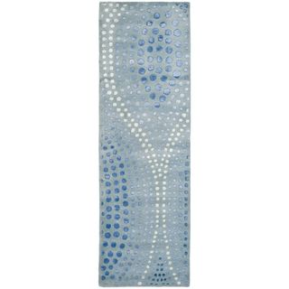 Handmade Deco Wave Light Blue New Zealand Wool Rug (2'6 x 14') Safavieh Runner Rugs