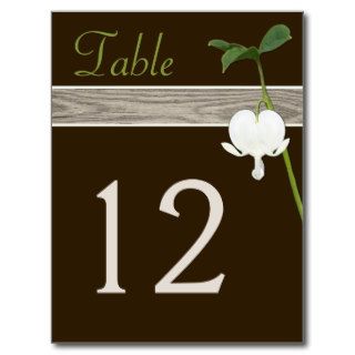 Brown, Green, Ivory Bleeding Heart Table Number Post Cards