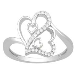 Sterling Silver 1/5ct TDW Diamond Double Heart Fashion Ring (H I, I3) Diamond Rings