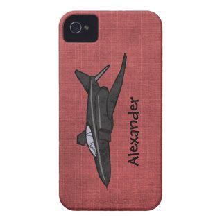 Black Phantom Jet Airplane Over Red Art Background iPhone 4 Covers