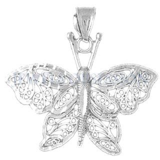 14K White Gold Butterfly Pendant Jewelry