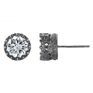 Kristine's 4 TCW Crown Setting CZ Stud Earrings   Gun Metal Jewelry