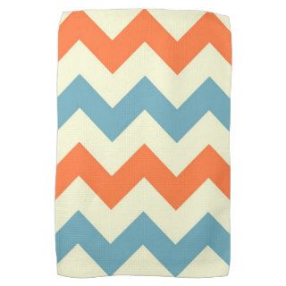 Orange blue chevron zigzag stripes zig zag pattern towels
