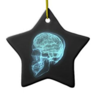 Blue Neon Side View X ray Skull on Black Christmas Tree Ornaments