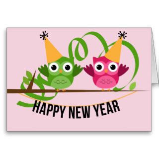 Cute Owls Happy New Year Card