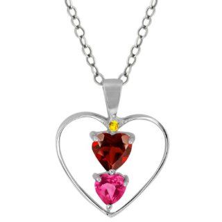 0.94 Ct Heart Shape Red Garnet Pink Mystic Topaz 18K White Gold Pendant Jewelry