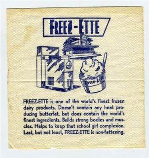 FREEZ ETTE Drive Inn Frozen Dairy Products Napkin 1950's  