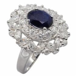 De Buman Sterling Silver Blue Sapphire and Cubic Zirconia Ring De Buman Gemstone Rings
