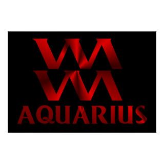 Red Aquarius Horoscope Symbol Poster