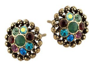 Michal Negrin Round Stud Earrings Ornate with Green, Purple and Blue Swarovski Crystals Michal Negrin Jewelry