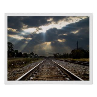 Train Track Disappearing into Sunset Print