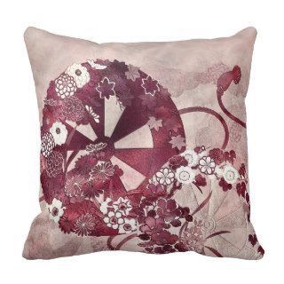 Oriental Red Floral Design Throw Pillow