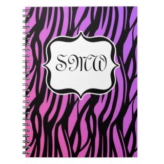 Hot Purple/Pink Zebra Stripes Monogram Notebooks