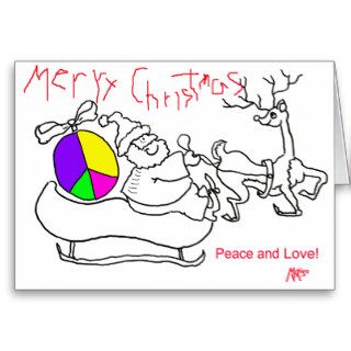 Merry Christmas Peace & Love Ink Drawing Greeting Cards