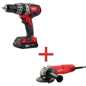 Milwaukee M18 18 Volt Lithium Ion 1/2 in. Cordless Hammer Drill with Bonus 4 1/2 in. Corded Grinder 2602 22CP