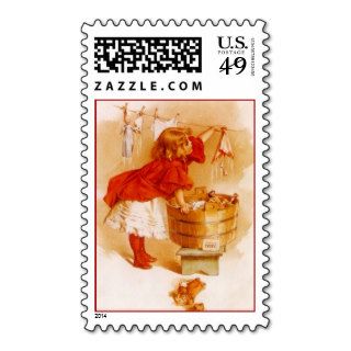 VICTORIAN FASHIONS Girl Doing Laundry clothesline Postage Stamps