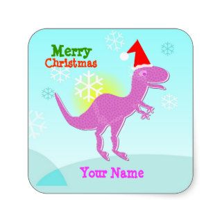 Merry Christmas T Rex Dinosaur Name Stickers