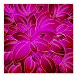 Abstract Girly Hot Pink Colorful Floral Pattern Poster