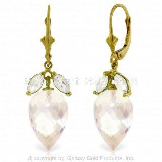 14K Yellow Gold Earrings with Dangling Briolette Drop White Topaz Jewelry