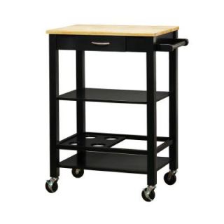 HomeSullivan Mobile Kitchen Cart with Natural Wood Top in Black 40952A128P(3A)