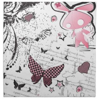 Kawaii emo Pink Bunny Printed Napkins