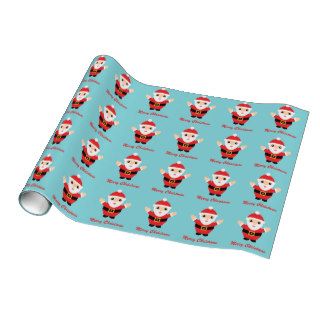 Cute Cartoon Santa Claus And Text Merry Christmas Gift Wrapping Paper