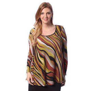 24/7 Comfort Apparel Women's Plus Size Abstract Print Long Sleeve Tunic 24/7 Comfort Apparel Tops