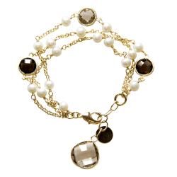Adee Waiss 18k Gold Overlay Pearl and Smokey Quartz Bracelet Pearl Bracelets