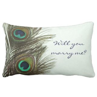 Peacock Feather Will You Marry Me? Pillow