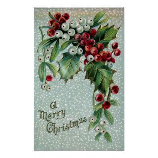 Holly and Mistletoe Berries Poster