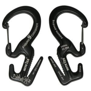 Nite Ize Figure 9 Carabiner Small Black   Two Pack with Rope C9S 03 TP01
