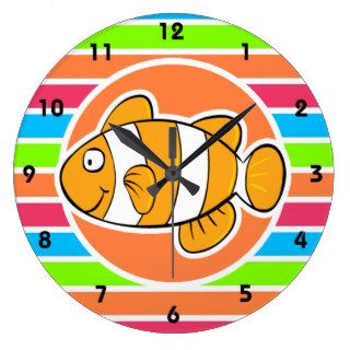 Clown Fish; Retro Neon Rainbow Wall Clocks