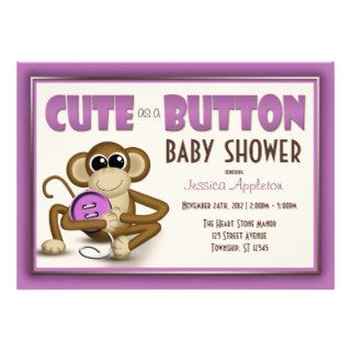 Cute as a Button Purple Baby Shower Invitation