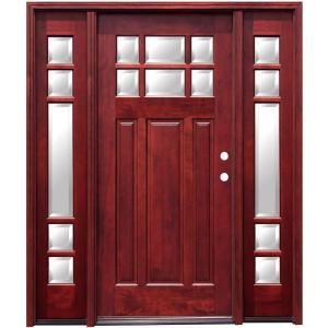 Pacific Entries Craftsman 6 Lite Stained Mahogany Wood Entry Door with 14 in. Sidelites M36DBML413