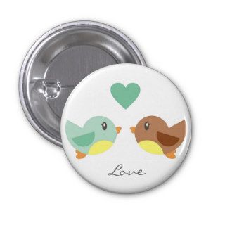 Green & Brown Love Birds Pin Badge