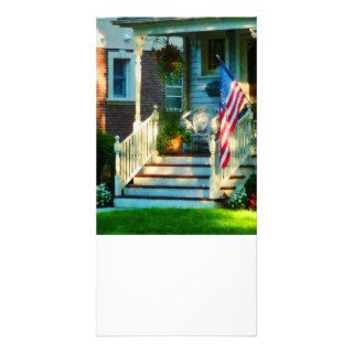 Porch With American Flag Photo Card Template