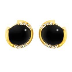 Adee Waiss 18k Gold Overlay Black Agate Stud Earrings Adee Waiss Gemstone Earrings