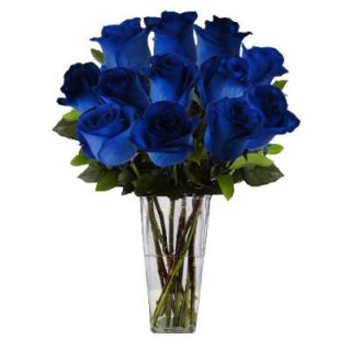 The Ultimate Bouquet Gorgeous Blue Rose Bouquet in Clear Vase (12 Stem), Overnight Shipping Included BLU349