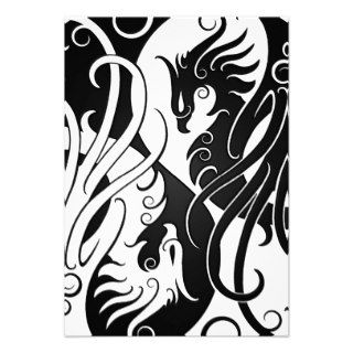 White and Black Yin Yang Phoenix Personalized Announcements