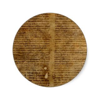 Parchment text with antique writing, old paper round sticker
