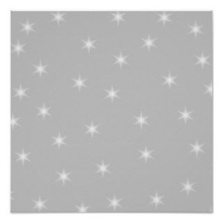 White and Light Gray Star Pattern. Poster