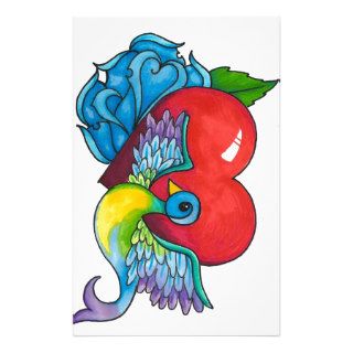 Blue rose, Red Heart and Tattoo Sparrow Custom Stationery
