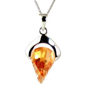 Suspended 3D champagne cubic zirconia triangle pendant in stirling silver (with 16 18" curb chain) Jewelry