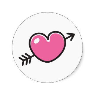 Pink doodle love heart pierced by arrow stickers