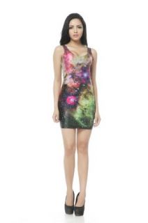 Solilor Galaxy Print Polyester Short Sleeveless Tank Dress