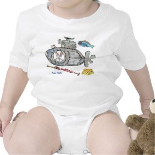 Funny Cartoon Submarine Fishes Baby Tee Shirts