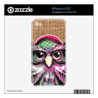 Cool  Colorful Tattoo Wise Owl With Funny Glasses Skin For The iPhone 4