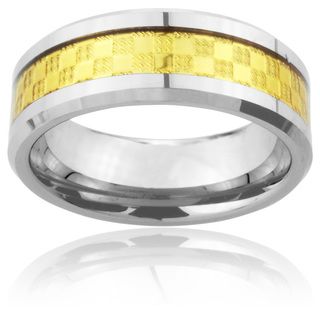 Tungsten Carbide Goldtone Checker Inlay Ring (8mm) Men's Rings